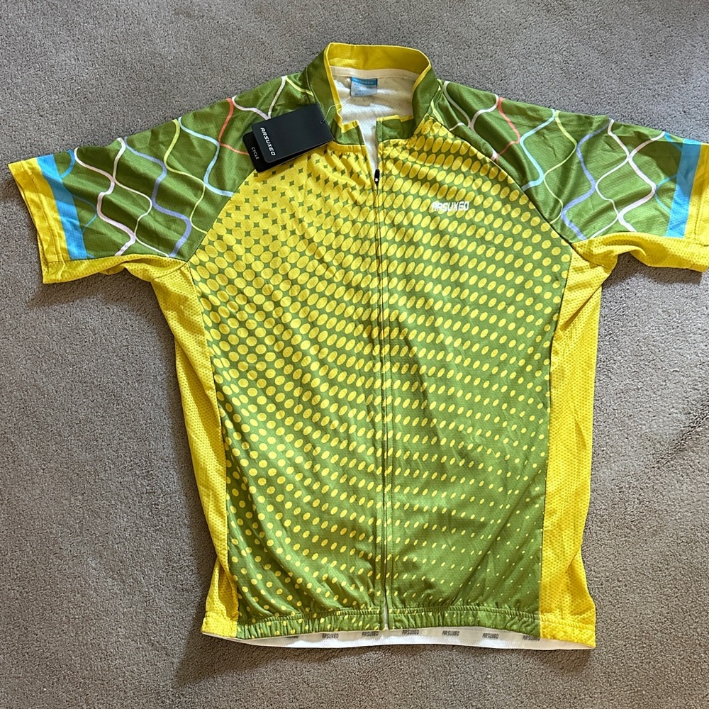 ARSUXEO Men's Green and Yellow Cycling Jersey XXL